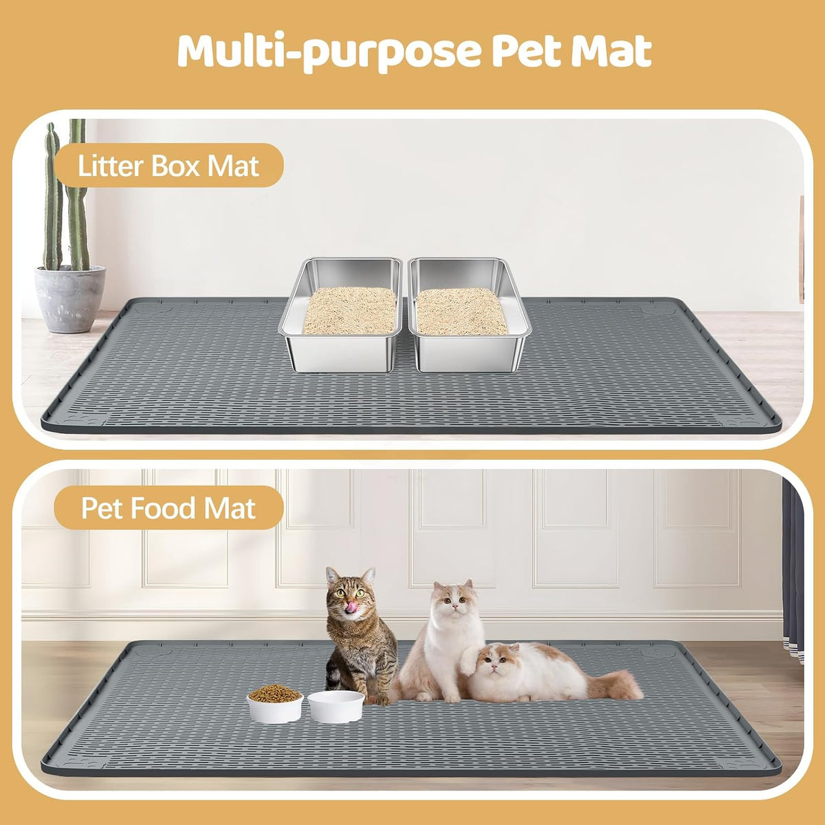 Silicone Cat Litter Mat for Litter Box 70”x45” Large Cat Mat, Dark Grey | Waterproof, Non-Slip, Leak-Proof Rug Mat with Lip, Easy to Clean, Extra Large Litter Catcher Mat for Floor
