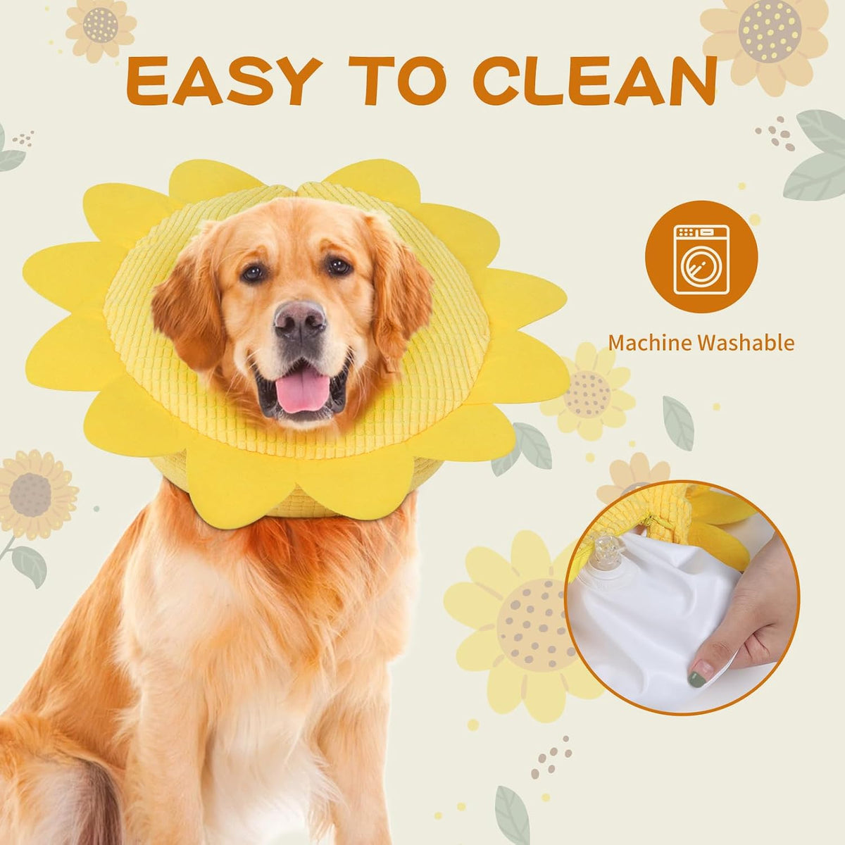 IEUUMLER Inflatable Recovery Dog Collar, Protective Donut Cone, Adjustable Soft Collar for Dog and Cat After Surgery Prevent from Biting & Scratching EU002 - Sunflower L