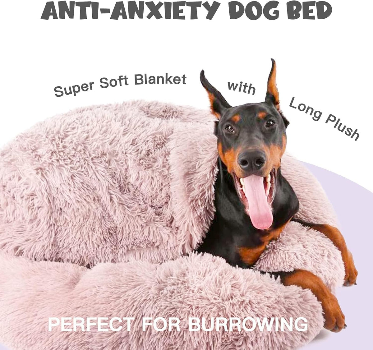 Himax 35in Covered Large Dog Bed with Blanket Attached Calming Burrow Beige