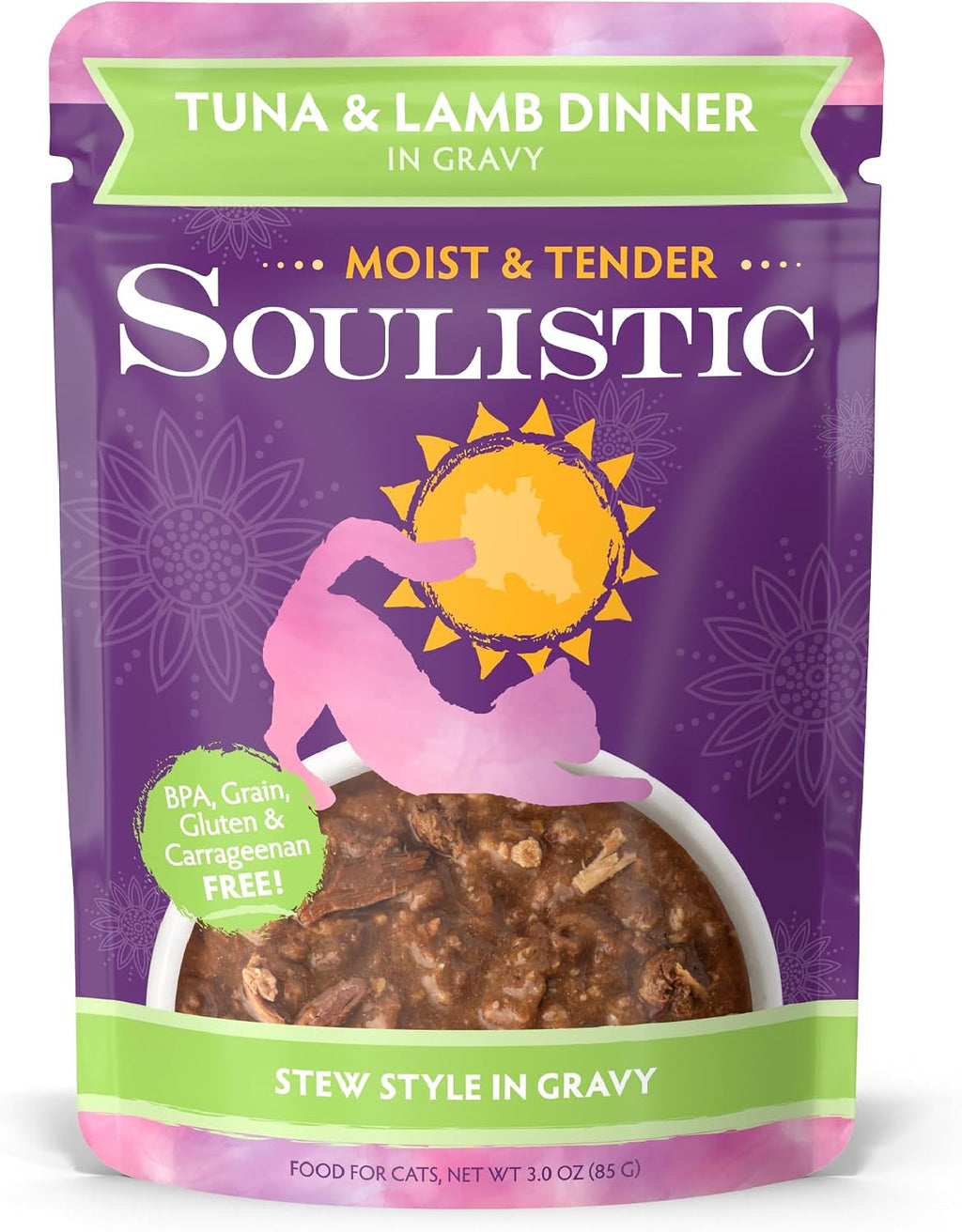 Soulistic Moist and Tender, Tuna and Lamb Dinner in Gravy, 3oz Pouch, Pack of 8