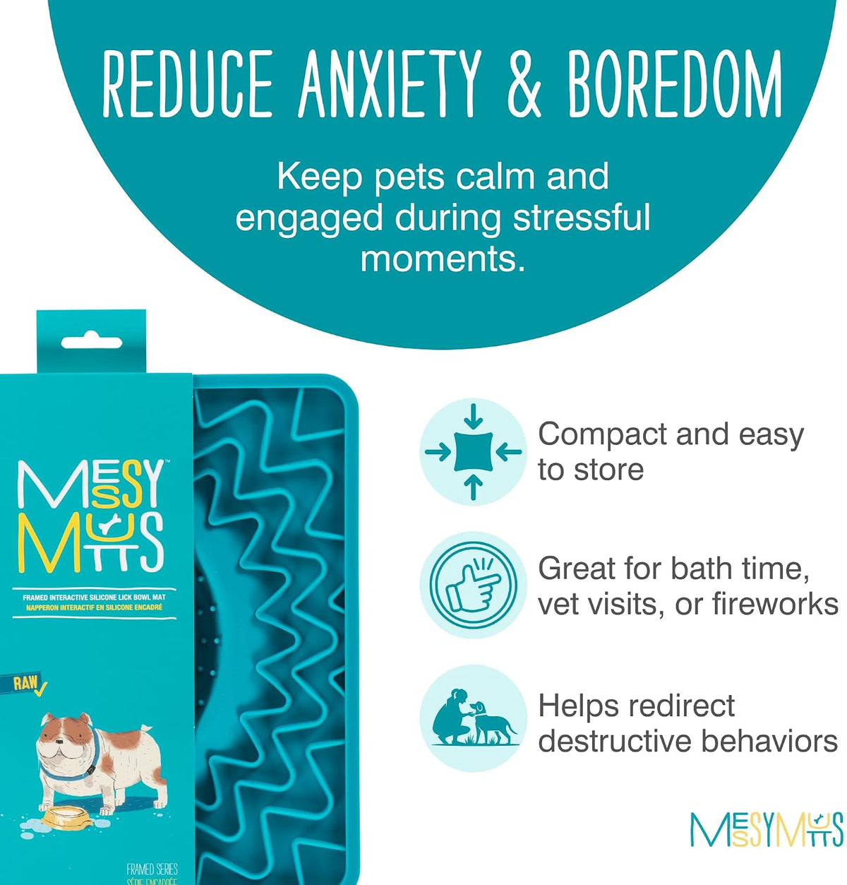 Messy Mutts Framed Lick Bowl Mat, 9.5 Inch, Center Bowl, Blue