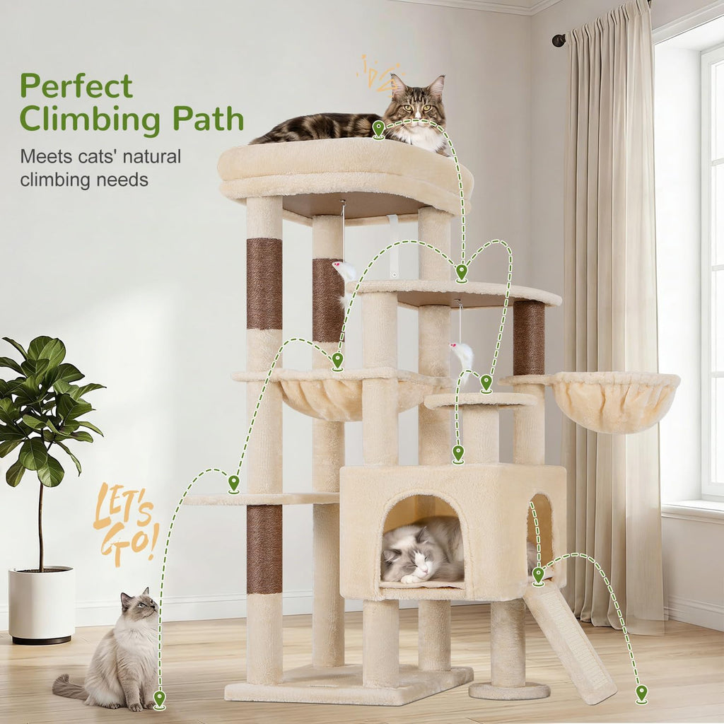 Globlazer S51 Sturdy Cat Tree Tower with Scratching Posts, Beige