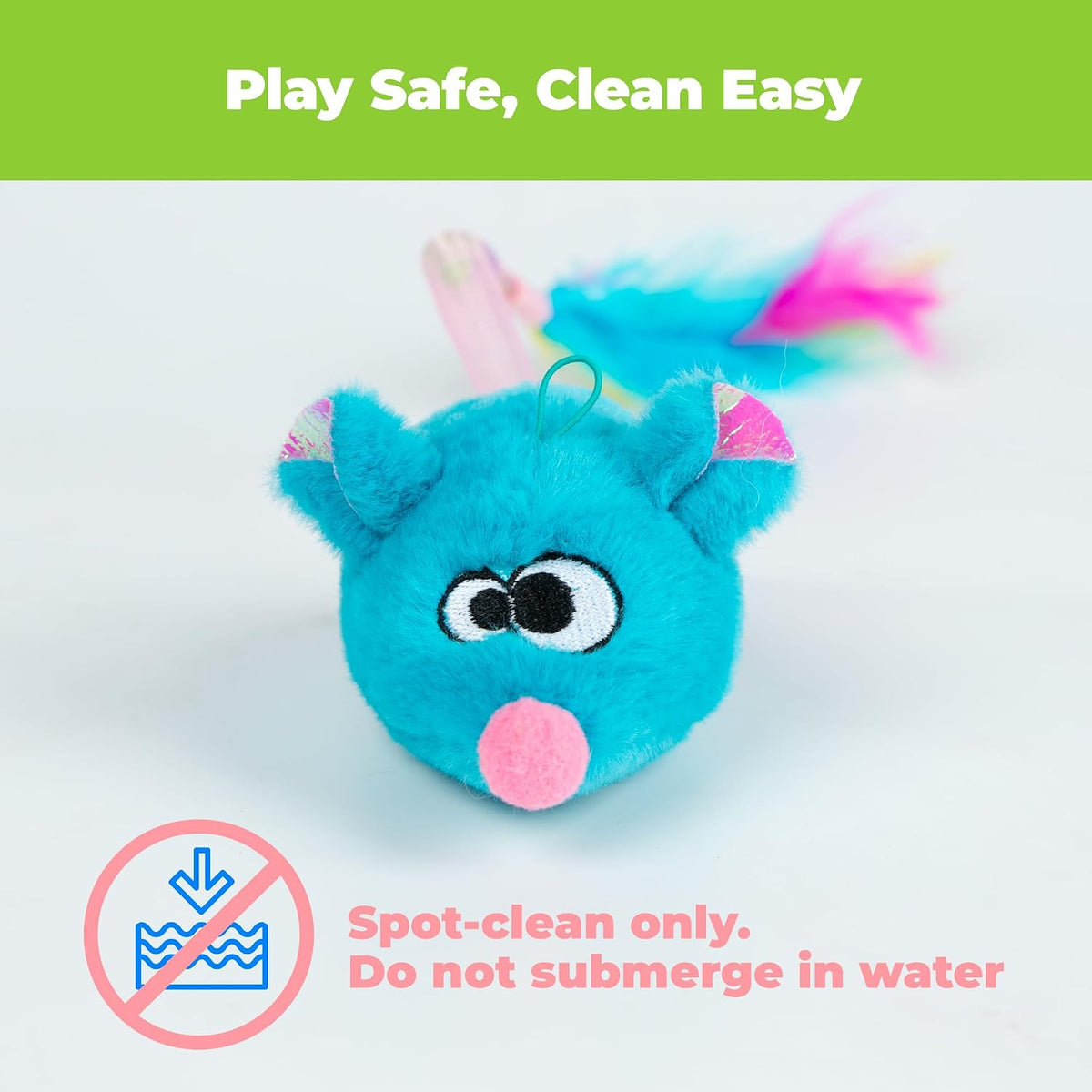 Catify Interactive Cat Toy - Squeaking Mice Set, Blue & Fuchsia