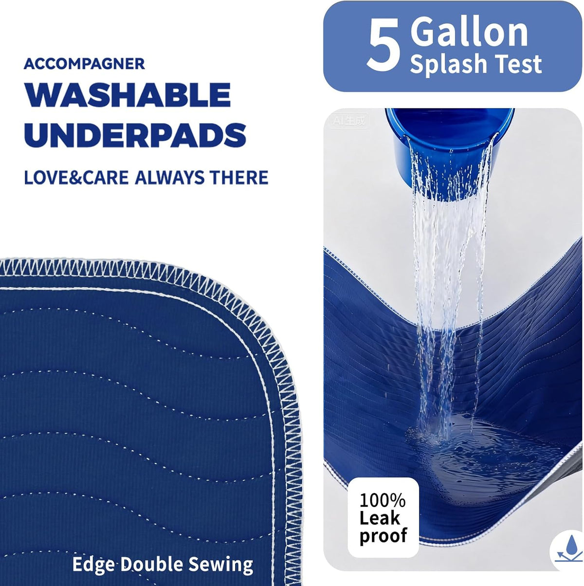 Accompagner Incontinence Bed Pads Washable Waterproof, Ultra-Absorbent Reusable Underpads for Diaper Changing, Nursing, Bedridden, Adults, Seniors, Kids and Dogs (Navy, 36"x36"(Pack of 4))