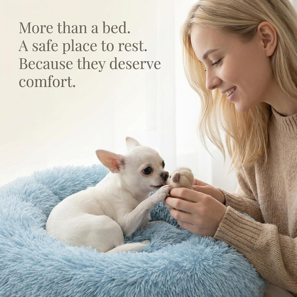 nononfish Fluffy Donut Dog Bed for Small Dogs,Cozy Plush Pet Bed