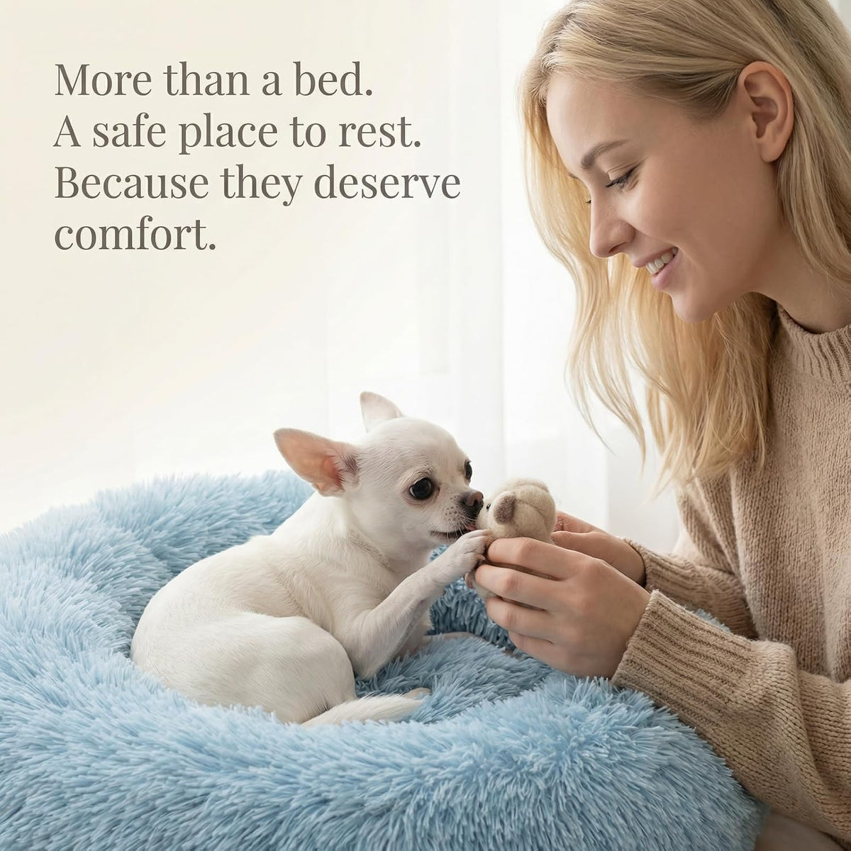 nononfish Fluffy Donut Dog Bed for Small Dogs,Cozy Plush Pet Bed