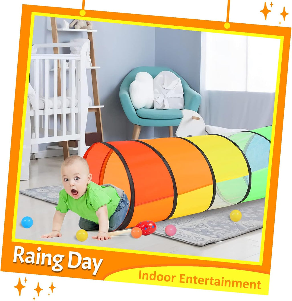 Kids Play Tunnel for Toddlers, 5.7 Foot Pop Up Crawl Through Tunnel Play Tent for Baby Infant Children or Dog with 2 Mesh Sides, Kids Tunnel Toys or Gift Indoor & Outdoor (Rainbow Crawling Tunnel)
