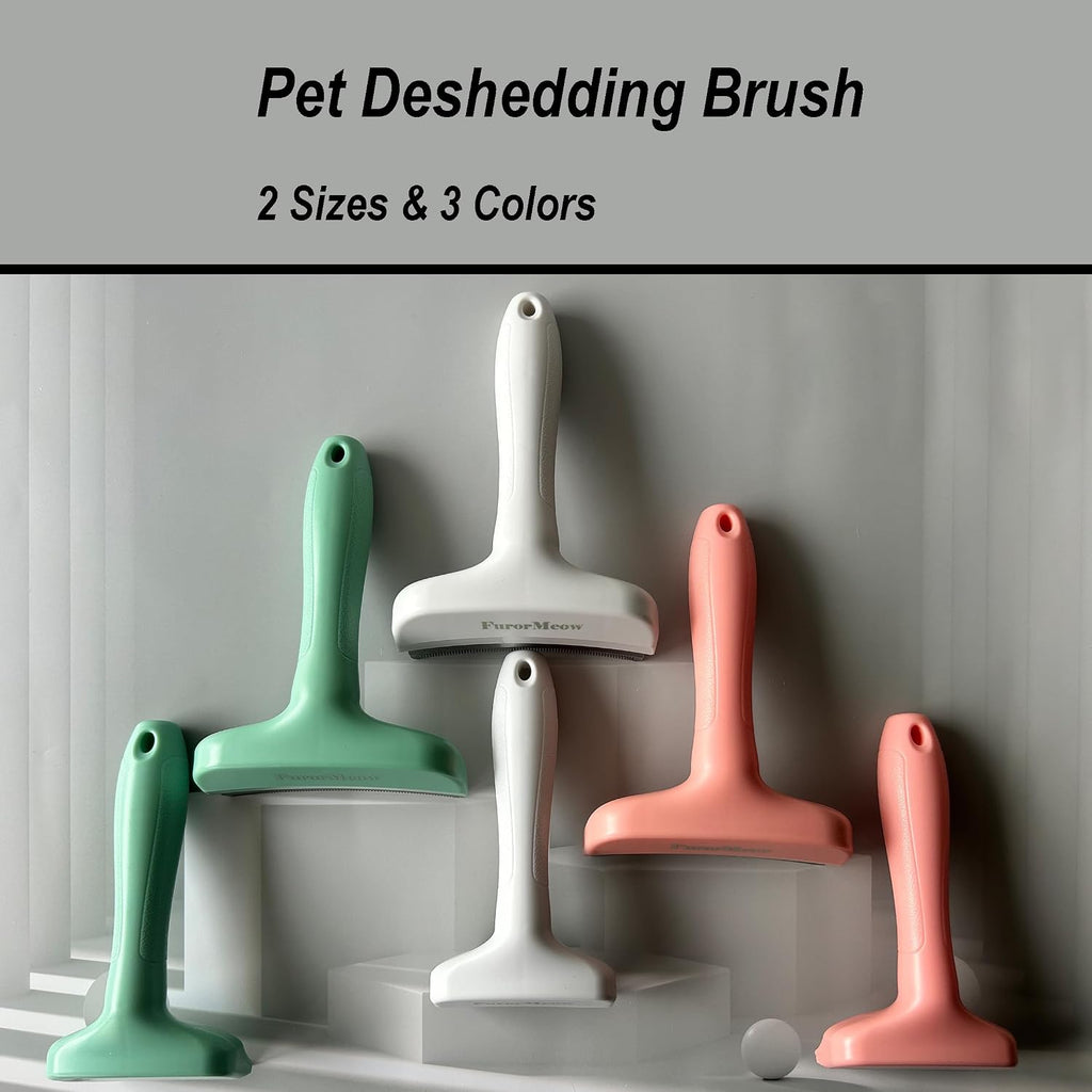 Pet Deshedding Tool with Curve Blade, Cat Grooming Brush, Tight V-shaped Teeth Shedding Comb for Cats and Dogs (White, Large)