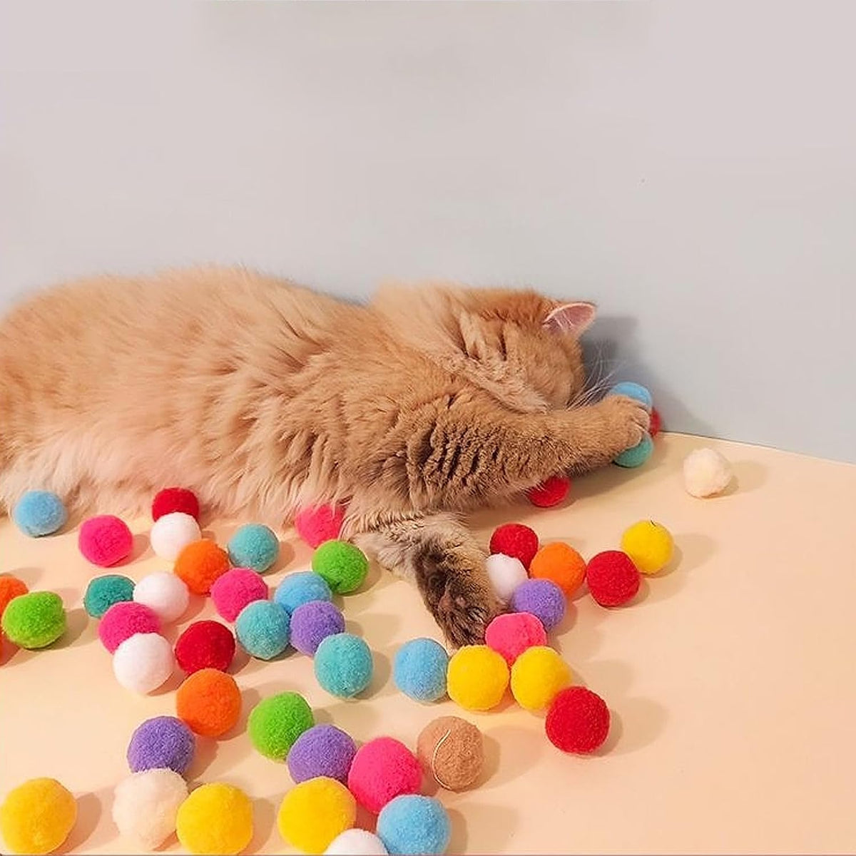 Aiersa Cat Toy Ball Launcher, Plush Ball Shooting Gun with 20 Pom Pom Balls, Interactive Indoor Cat Fetch Toy