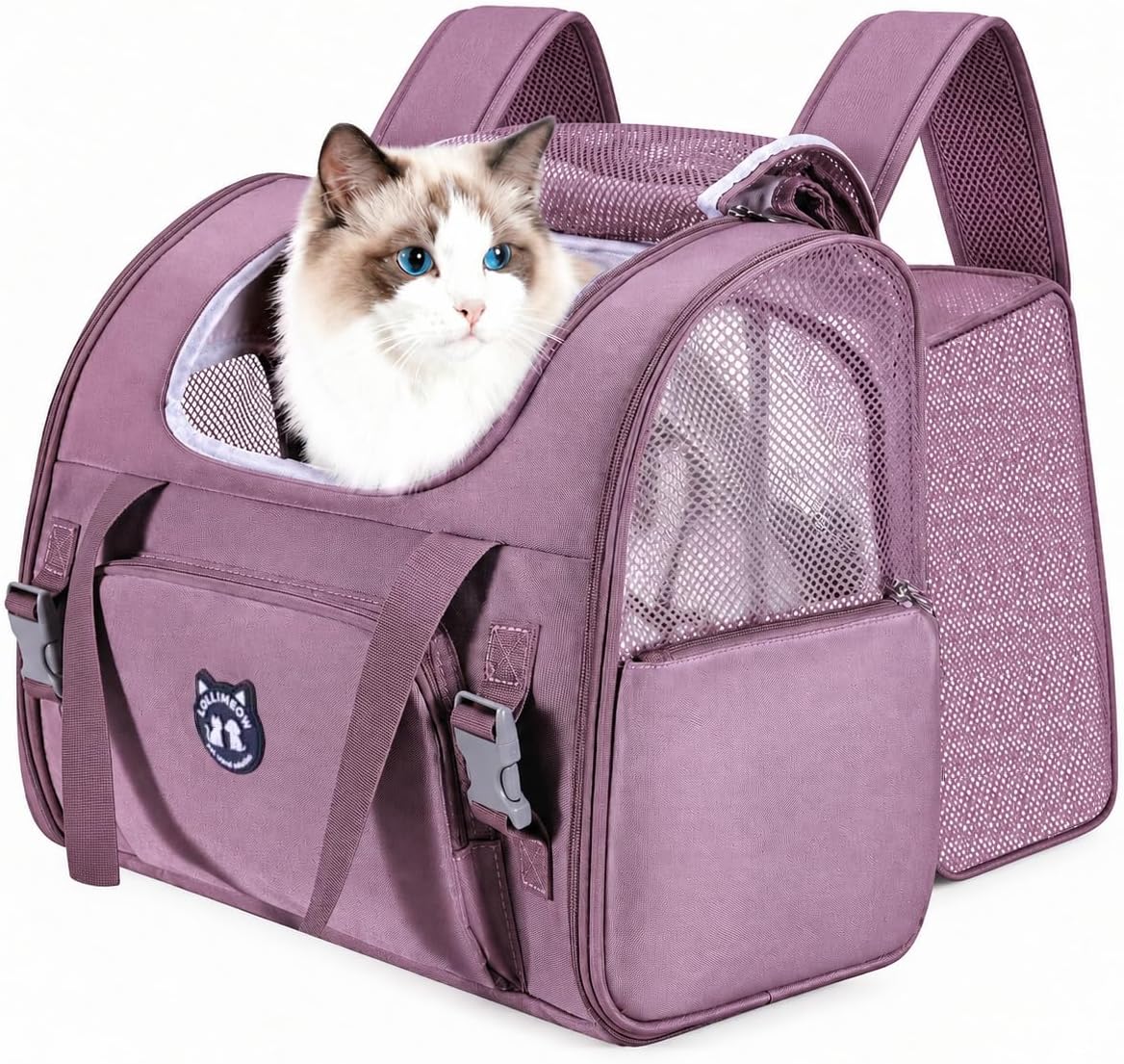 Lollimeow Cat Backpack Carrier, Large Expandable Pet Backpack for Small Dog