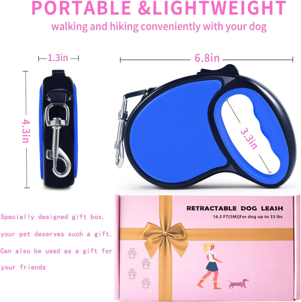 Retractable Dog Leash 16Ft/5M for Small Medium Dogs, Navy Blue