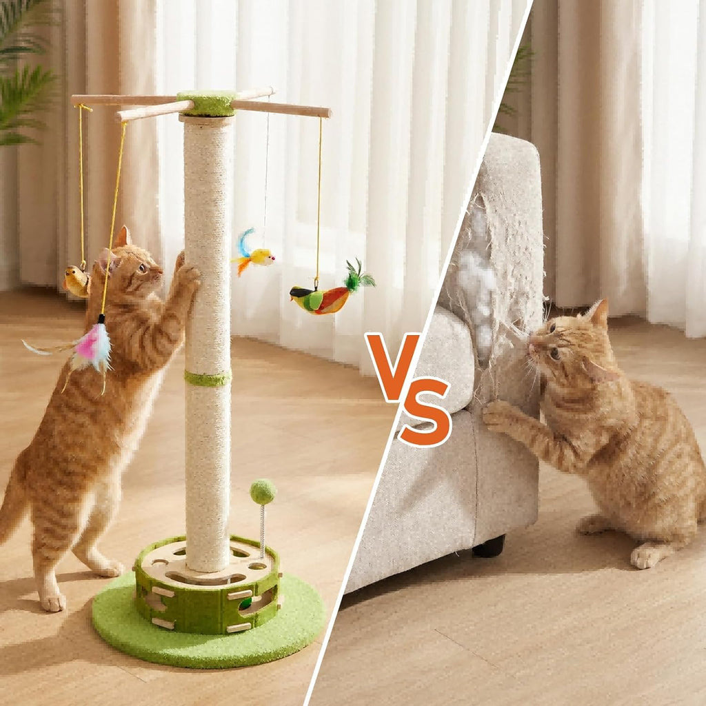 Tall Cat Scratching Post with Cat Puzzle Toys, Interactive Cat Toys