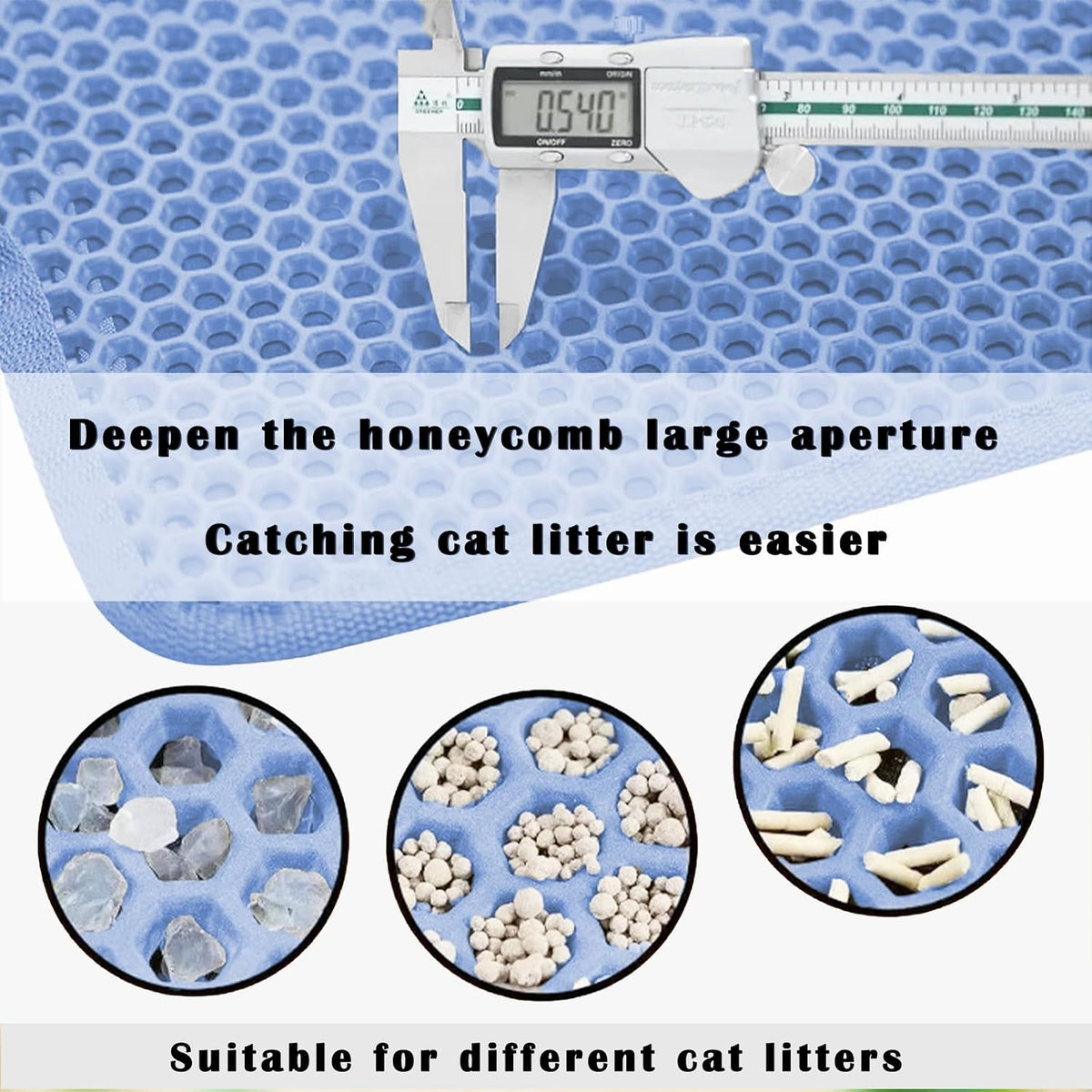 Cat Litter Mat, Double Layer Cat Litter Box Mat (45x26 Inch, Blue)
