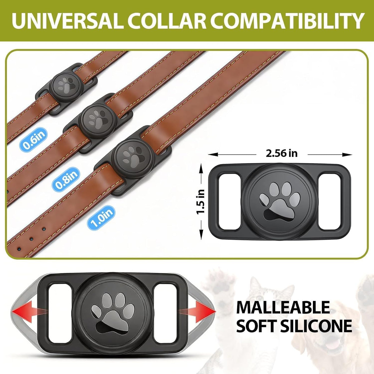 Linsaner Waterproof Dog Collar Holder for AirTag 1st & 2nd Gen, Teal Green