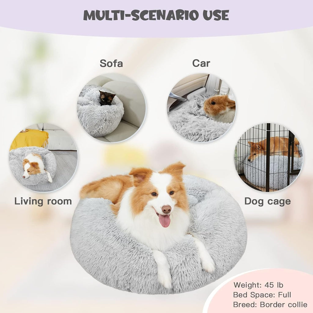 Himax Covered Large Dog Bed with Blanket Attached Calming Burrow Light Grey