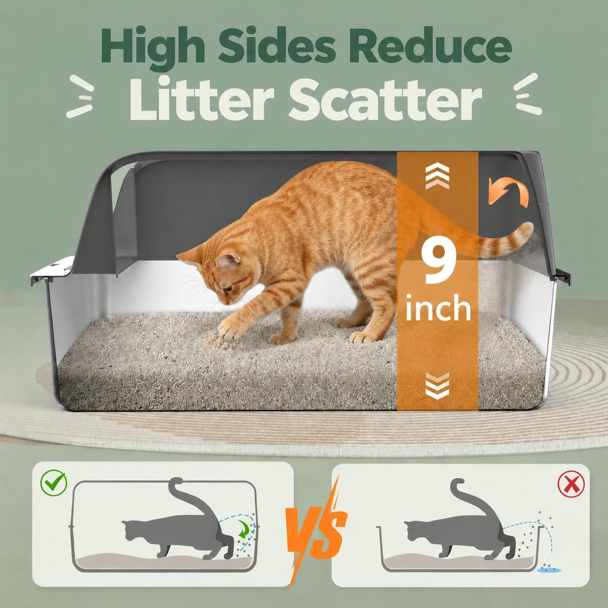 FURTIME Stainless Steel Cat Litter Box with Lid 2Pcs, Enclosed Litter Boxes