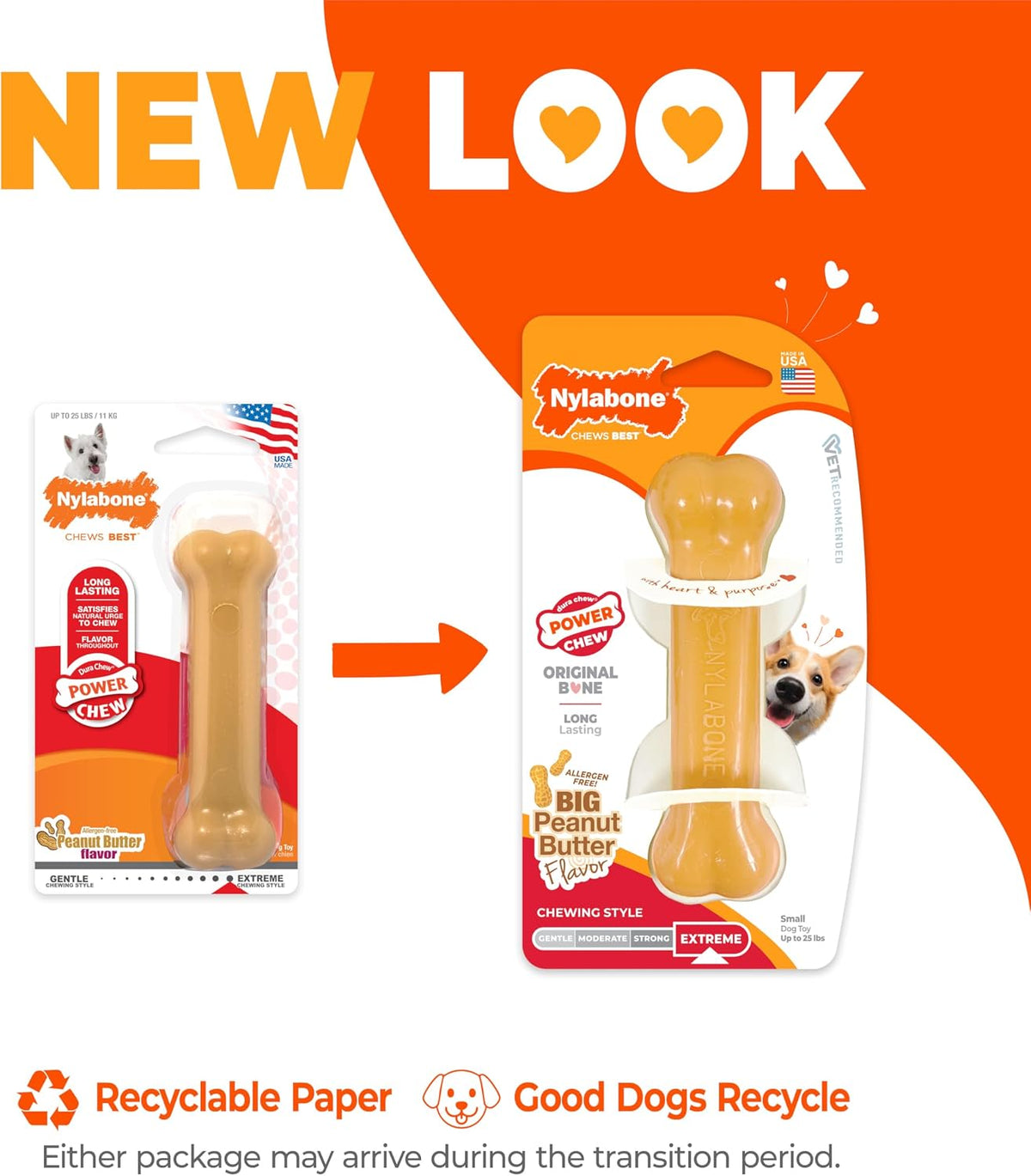 Nylabone Power Chew Original Bone Chew Toy, Peanut Butter Flavor, Small