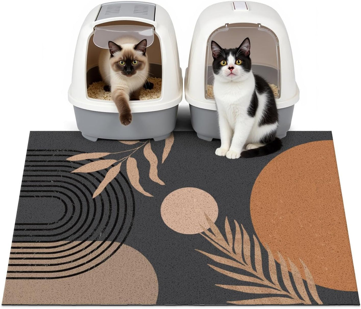 Cat Litter Mat Litter Trapping Mat, 33"x22" Waterproof Urine Proof Litter Box Mat Catcher Mat Non-Slip Washable for Kitty Kitten, Black