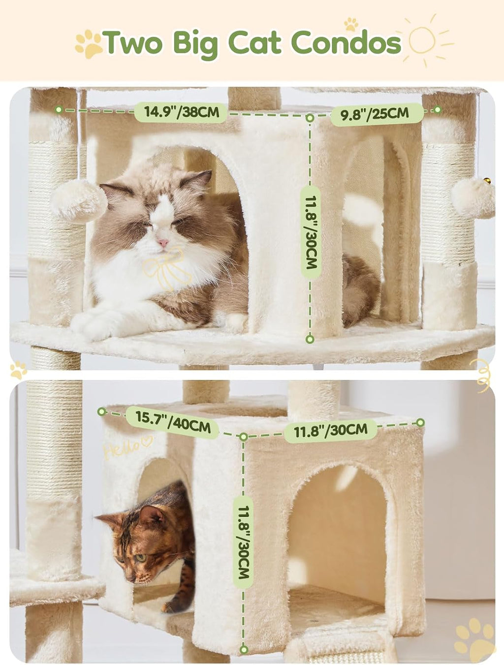 Taoqimiao Tall Cat Tree, 76In XL Cat Tower for Large Cats, 3 Padded Perches