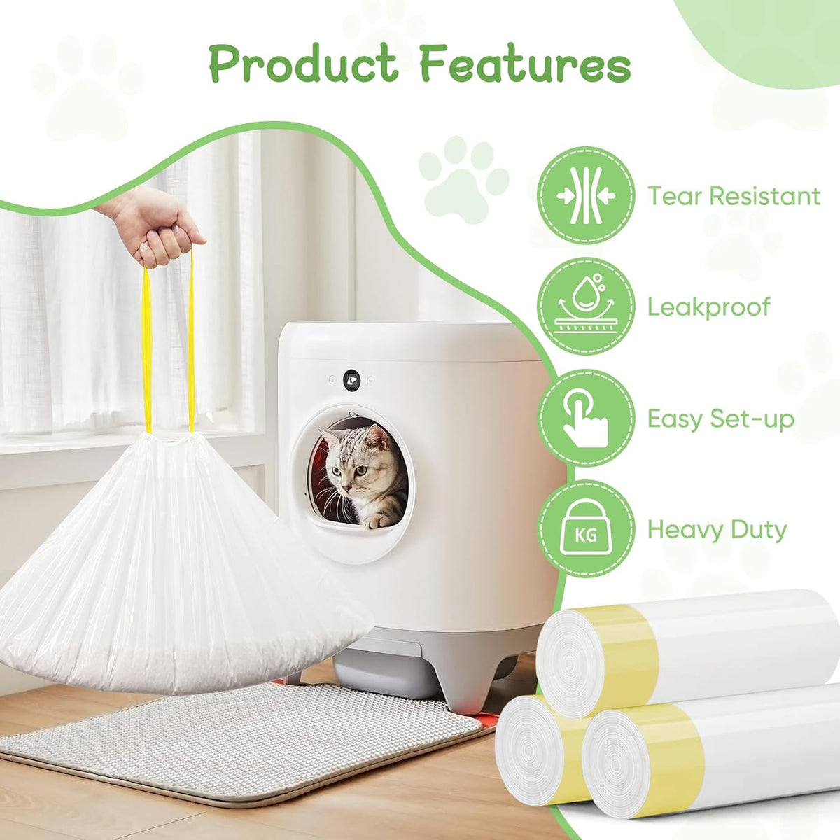 20 Count Cat Litter Box Liners for Self-Cleaning Cat Litter Box, Compatible with MeoWant MW-SC01/MW-SC02/MW-LR01 PETKIT PuraX PuraMax Drawstring Replaced Bags Waste Bags (1Pack /20 Counts）