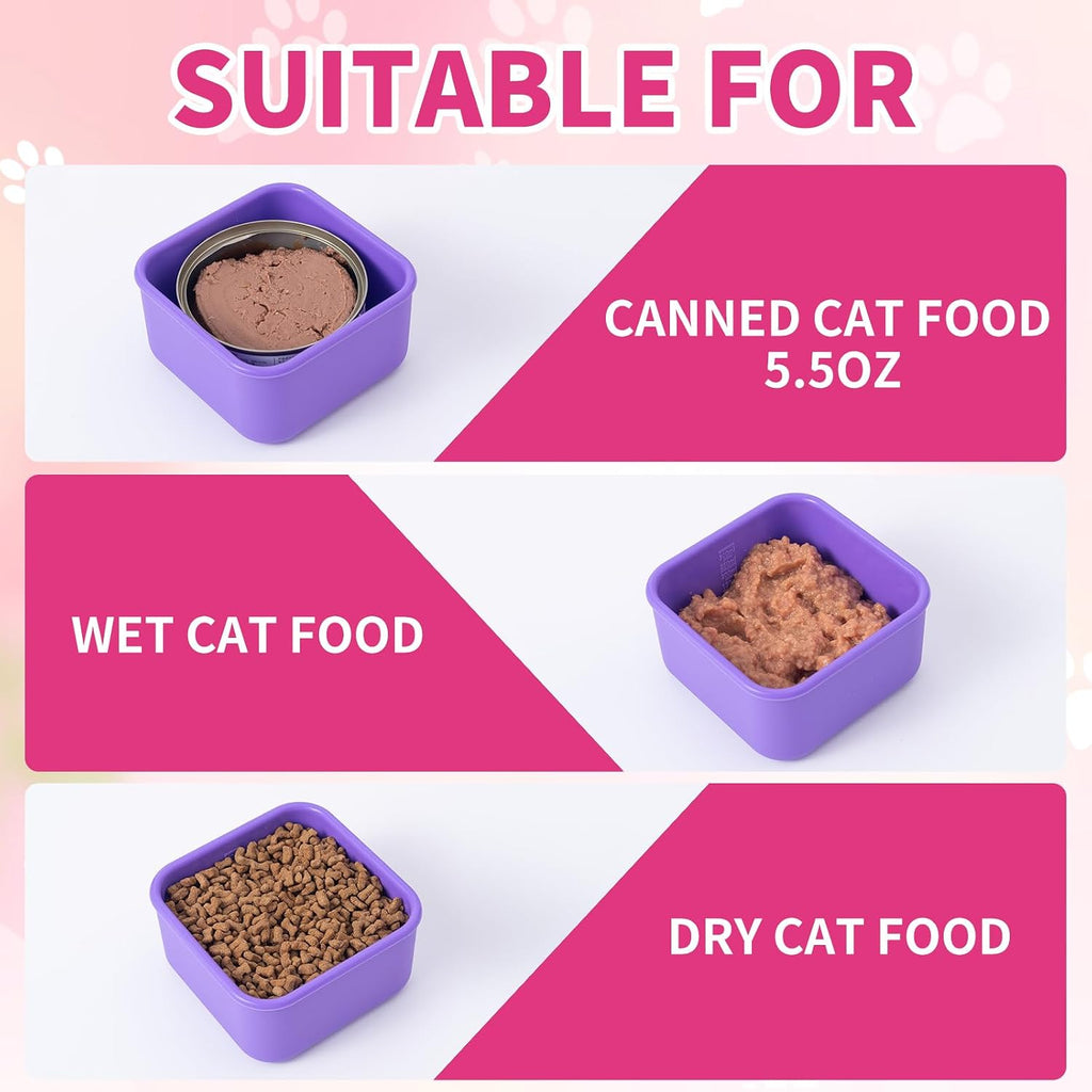 SLSON Cat Can Cover 5.5 oz Canned Food Storage Container, 2Pack Silicone Can Sealer with Airtight Lids Compatible with 5.5oz Friskies & 3.5oz Cesar Dog Can for Fridge to Keep Fresh (Violet and Rose)