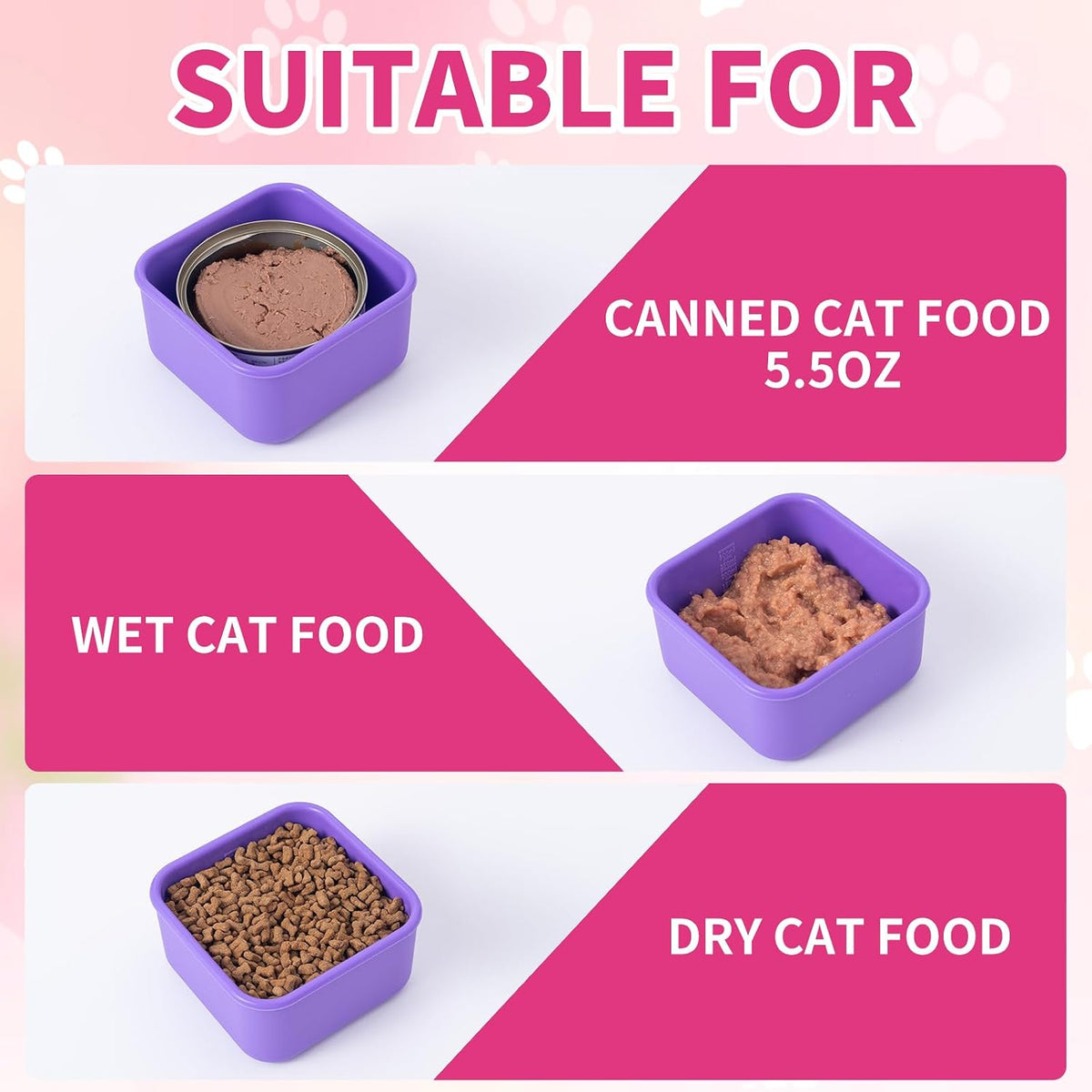 SLSON Cat Can Cover 5.5 oz Canned Food Storage Container, 2Pack Silicone Can Sealer with Airtight Lids Compatible with 5.5oz Friskies & 3.5oz Cesar Dog Can for Fridge to Keep Fresh (Violet and Rose)