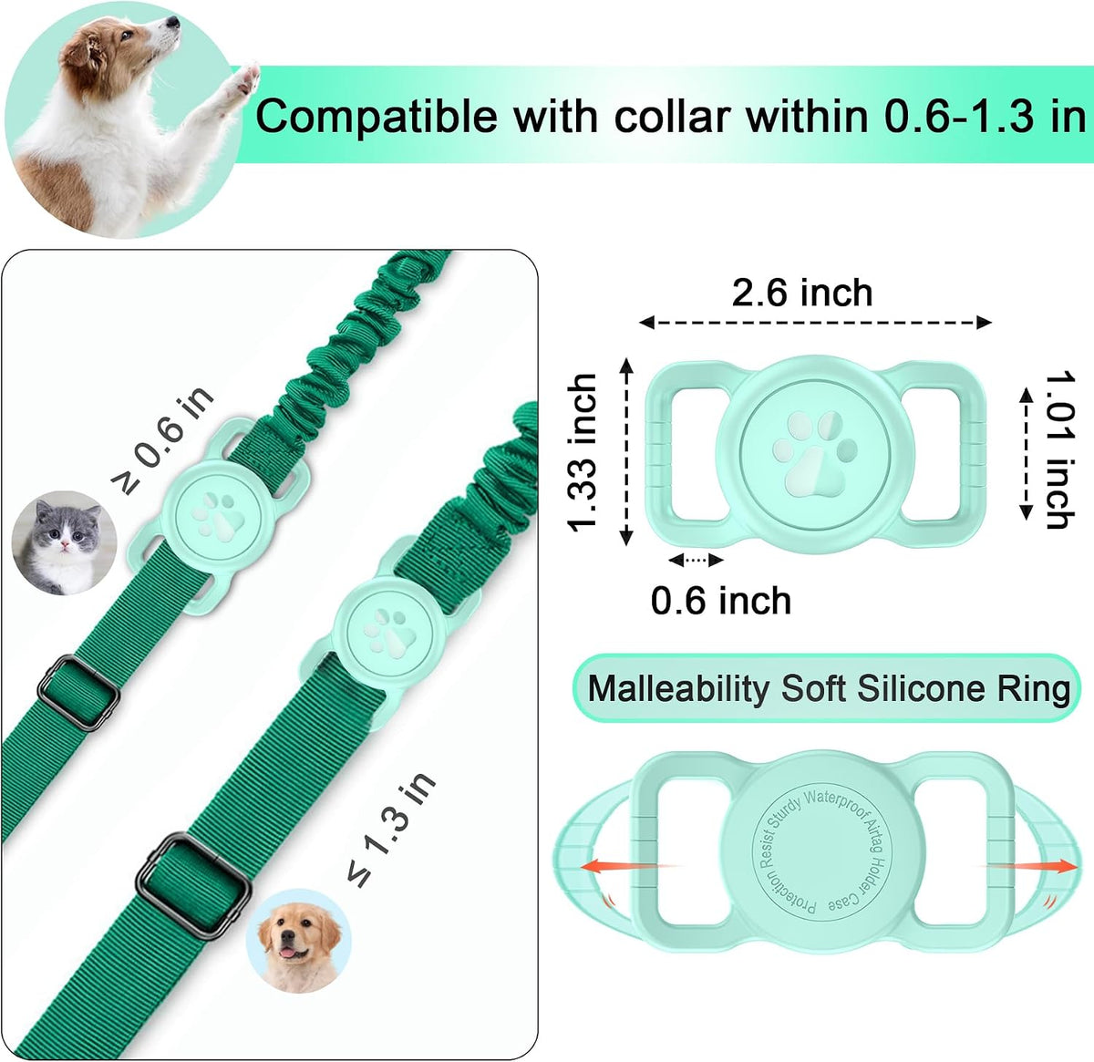 SANKALA Airtag Dog Collar Holder, Waterproof, Light Green, 1 Pack