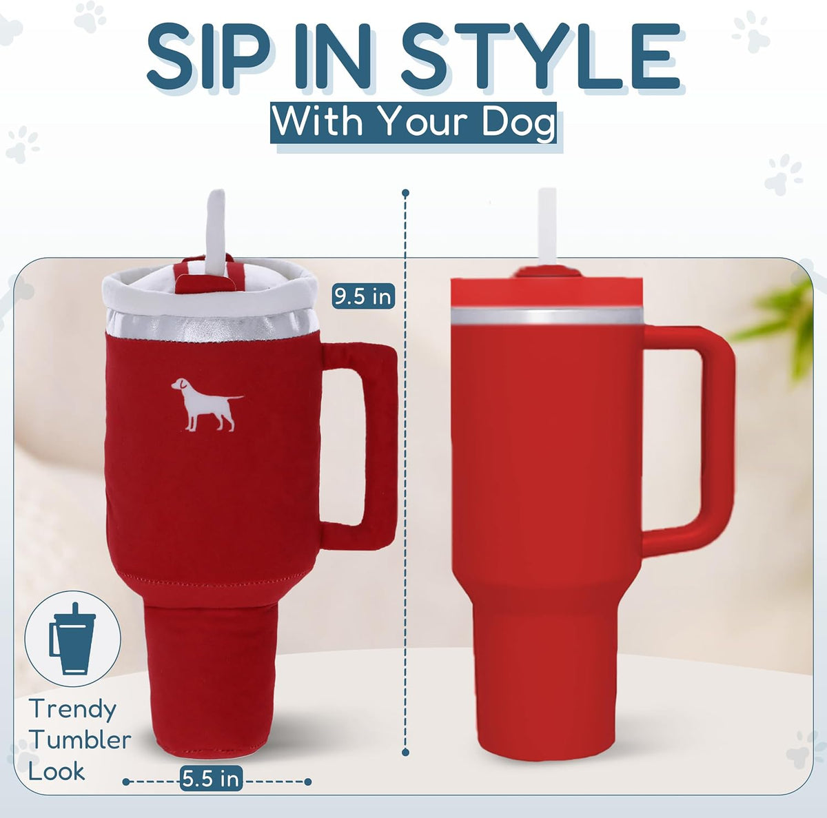 PUPROAR Pup Cup Tumbler Dog Toy, Cute Birthday Gift for Girl Dogs, Plush Squeaky Puppy Present for Small, Medium & Large Breeds (Ruby Red)