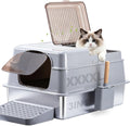 Stainless Steel Litter Box with Lid XXXXL,Metal Cat Litter Box | 3IN1 High Sides Covered for Big/Multiple Cats,Indoor,1-Mat and 1-Scoop,Easy to Clean, No Odor,Anti-Urine Leakage