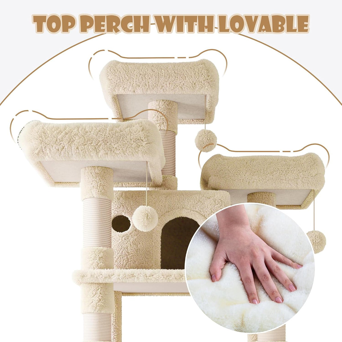 SHA CERLIN 81 Inches Extra Large Cat Tree for Indoor Adult Cats/XXL Big Cat Tower with Condo/Cozy Perches/Sisal Scratching Posts and Hammocks/Activity Center/F80/Heavy Duty/Beige