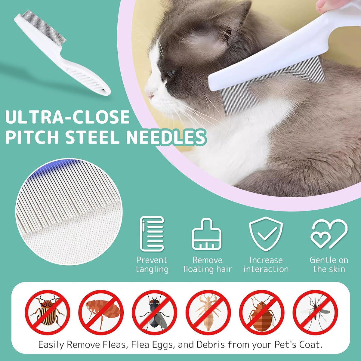 Pet Steam Brush for Dogs and Cats, 3 in 1 Steam Grooming Brush for Hair Shedding and Removal, Cleaning Spray Comb with Mist for Long-Haired Pets, Include Flea Comb, Nail Clippers, 2 Pet Toothbrushes
