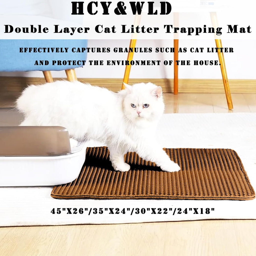 Cat Litter Mat, Double Layer Cat Litter Box Mat (30x22 Inch, Brown)