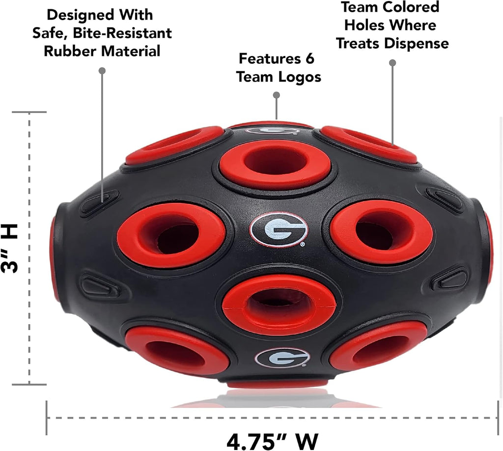 Pets First NCAA Georgia Bulldogs Football Treat Dispensing Toy for Dogs and Cats, Rubber Ball Dog Feeding Toy