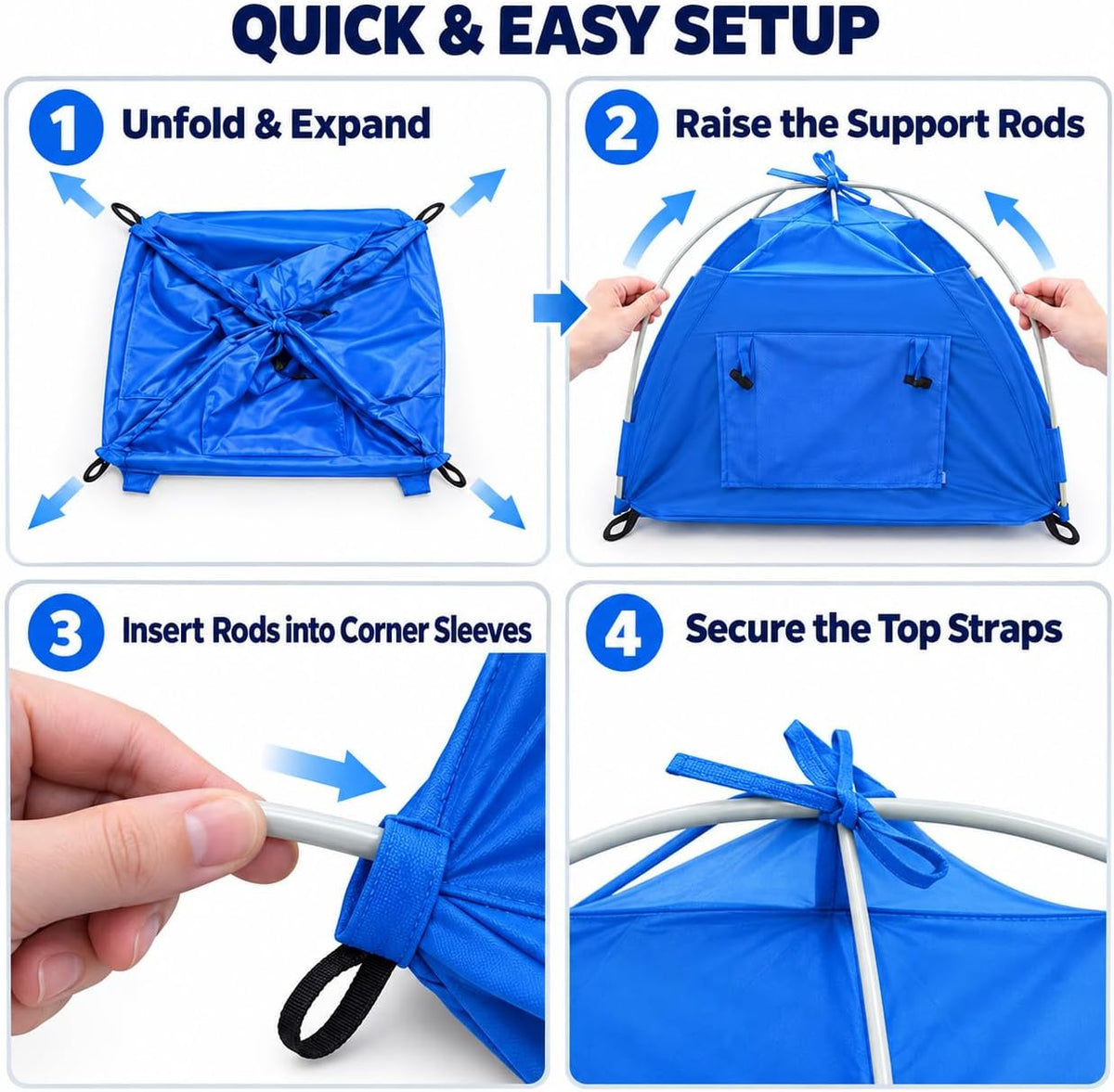 Breathable Washable Pet Puppy Kennel Dog Cat Folding Indoor Outdoor House Bed Tent (Blue,M)