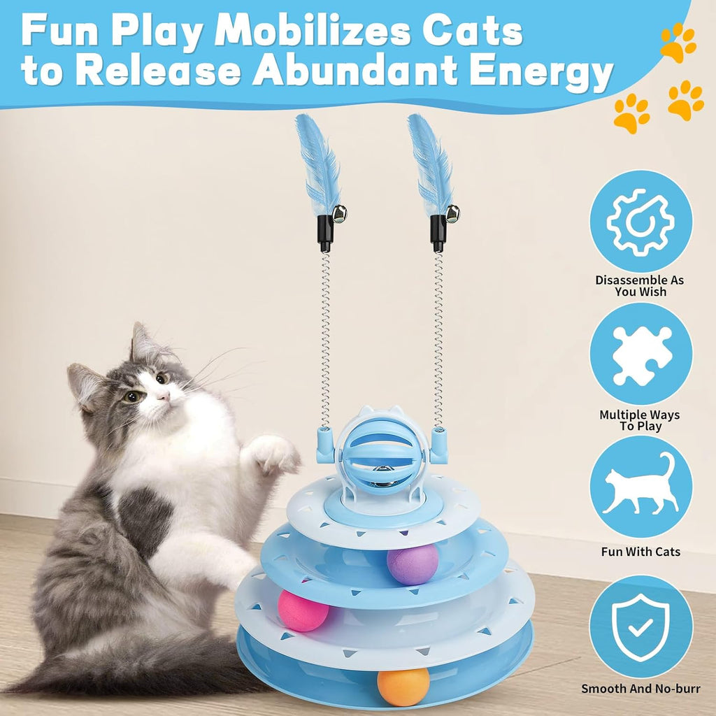 Goosheep Interactive Cat Toys Kitten Puzzle Ball with 2 Cat Teasers (Blue)