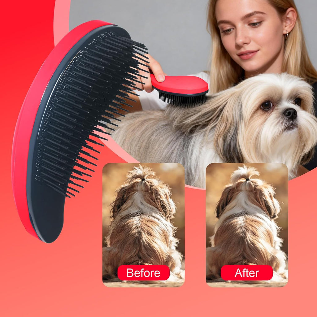 Small Dog Brush, Skin-friendly Soft Bristles (Rose Red) | Puppy Hair Brush, Massage and Bath Supplies, Pet Grooming Tool for Teddy, Yorkies, Maltese, Shih Tzu, Chihuahua