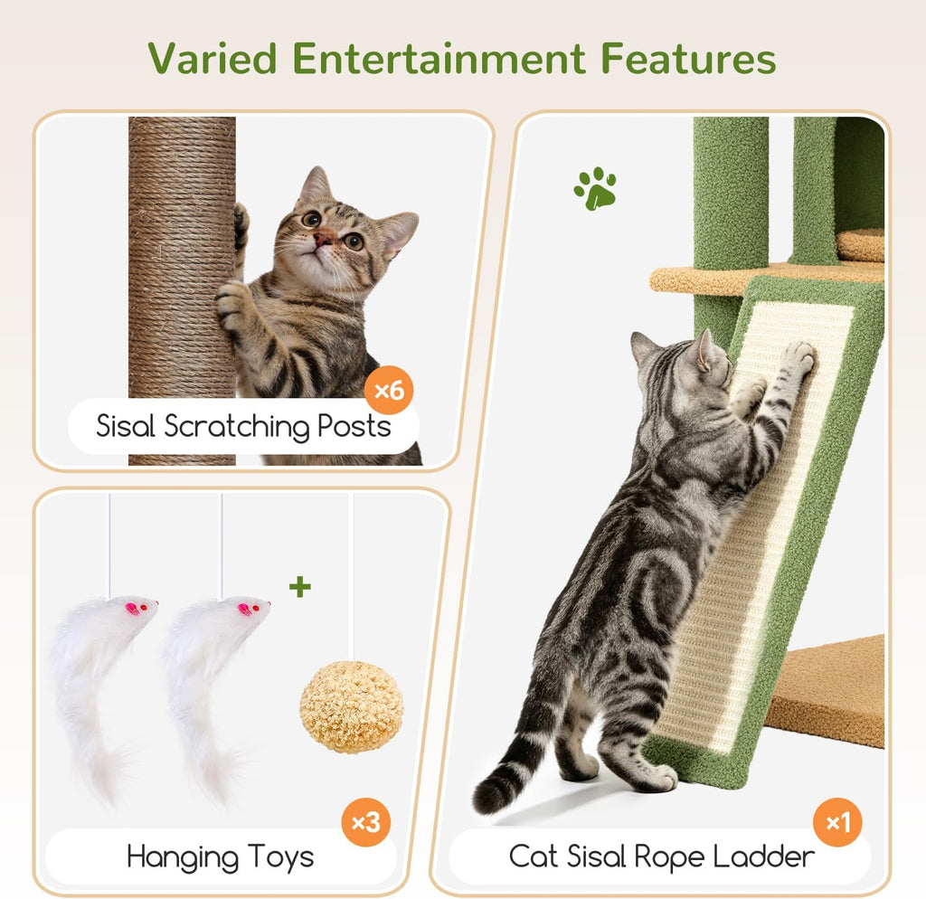 Globlazer Extra Large Cactus Cat Tree for Indoor Multiple Cats, S78G, Green