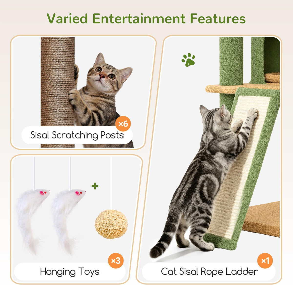 Globlazer Extra Large Cactus Cat Tree for Indoor Multiple Cats, S78G, Green