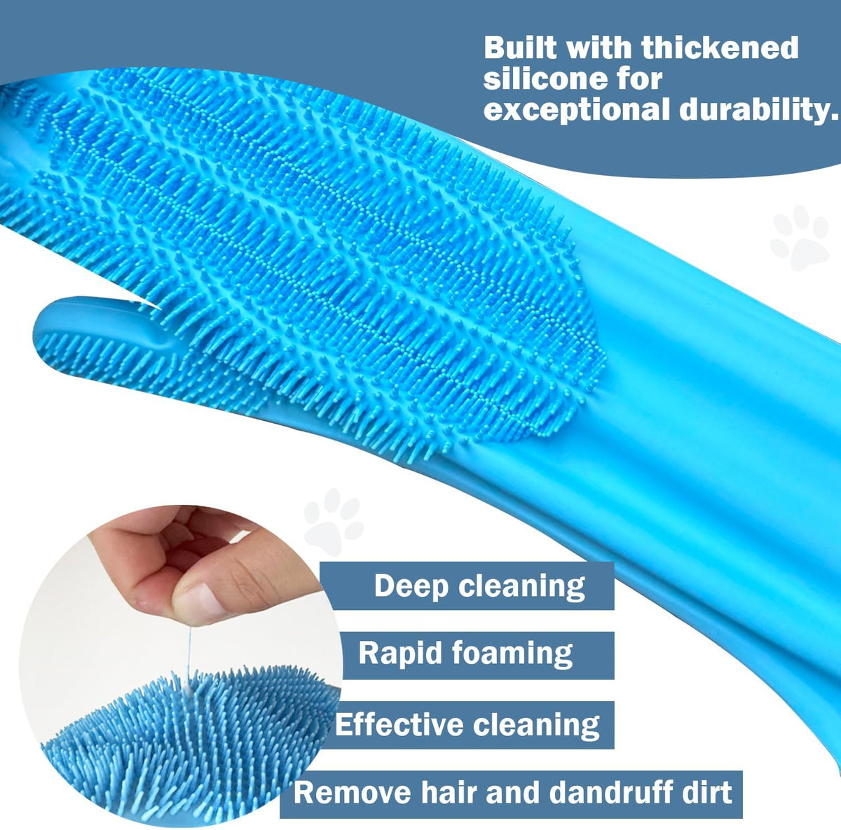 Pet Grooming Gloves, Silicone Bath Massage Gloves, Wet Dry (Blue)