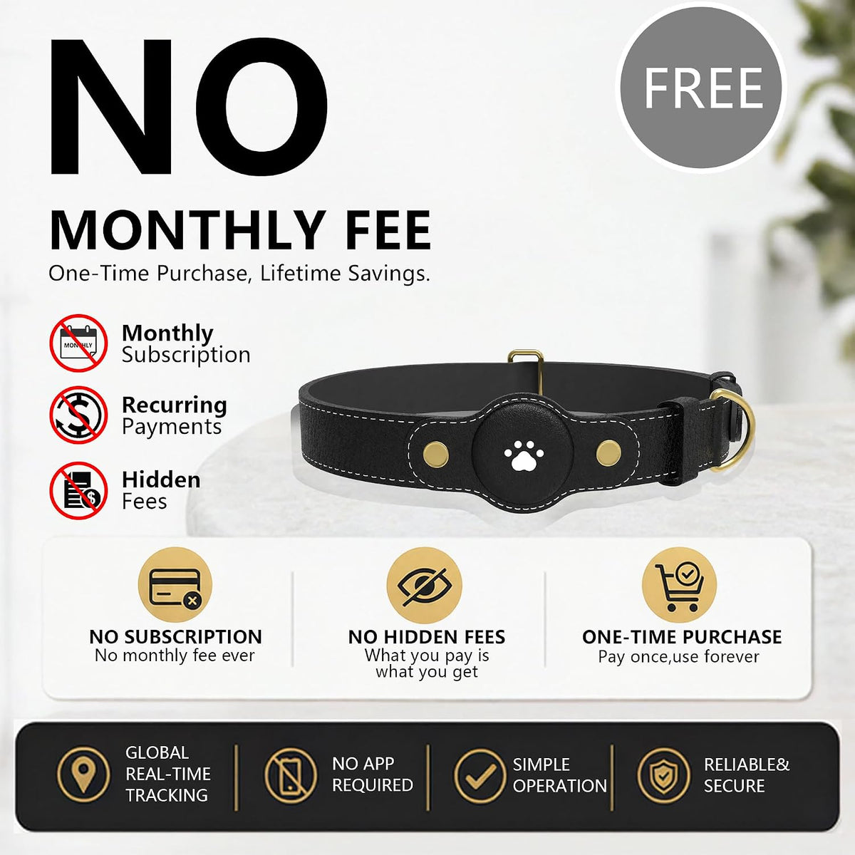 GPS Tracker for Dogs – Smart Dog Collar & Pet Tracker with Real-Time Location, No Monthly Fee, Unlimited Range (iOS & Android) – Fits Small to Large Dogs(Locator Included)