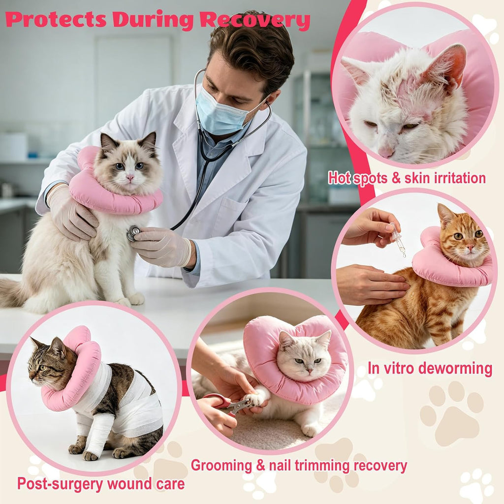 EMUST Soft Cat Cone Collar, Adjustable Recovery Cone for Cats Pink, S