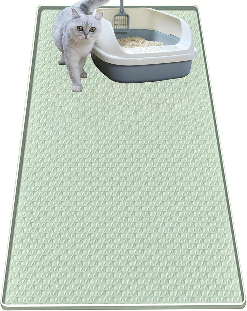 Cat Litter Mat for Litter Box, Silicone Large Cat Litter Trapping Mat - 51.2x25.6 in, Waterproof & Non-Slip, Durable & Easy Clean, Green
