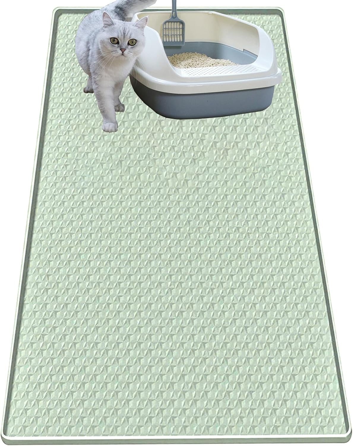 Cat Litter Mat for Litter Box, Silicone Large Cat Litter Trapping Mat - 51.2x25.6 in, Waterproof & Non-Slip, Durable & Easy Clean, Green