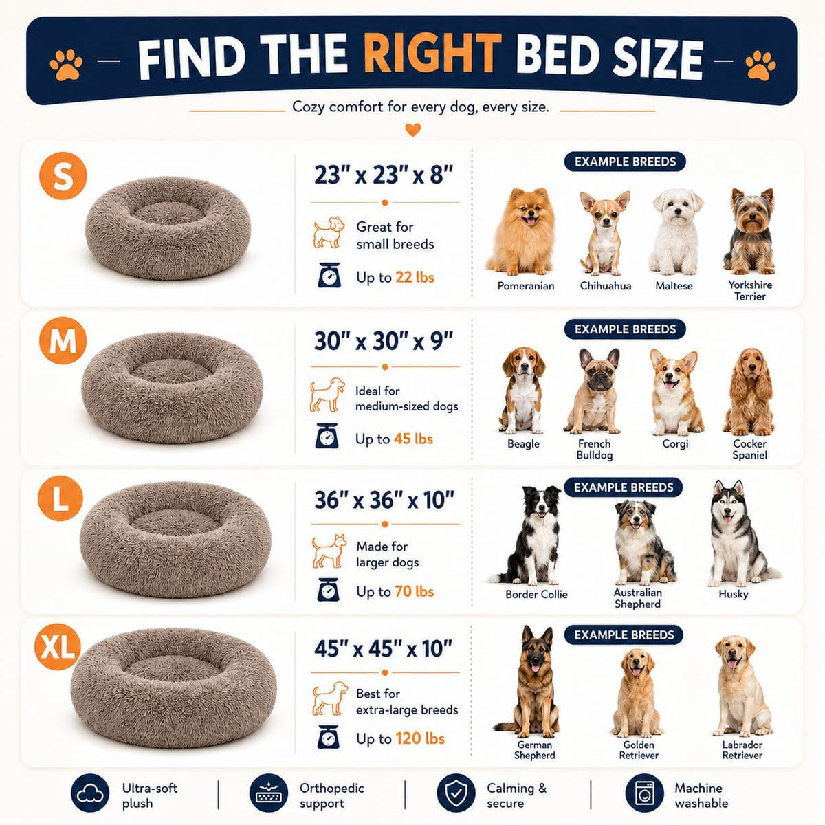 Ghouse Calming Donut Dog Bed for Medium Dogs, 30 in Washable Medium Pet Bed