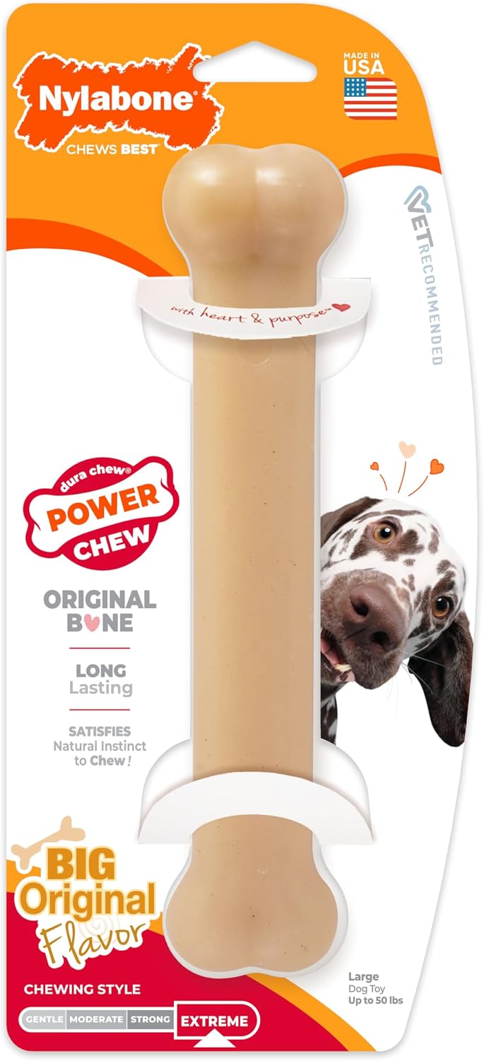 Nylabone Power Chew Original Bone Dog Chew Toy, Original Flavor, Large | Durable chew toys, long lasting, flavor throughout, discourages destructive chewing, keeps dogs busy, for dogs up to 50 lbs
