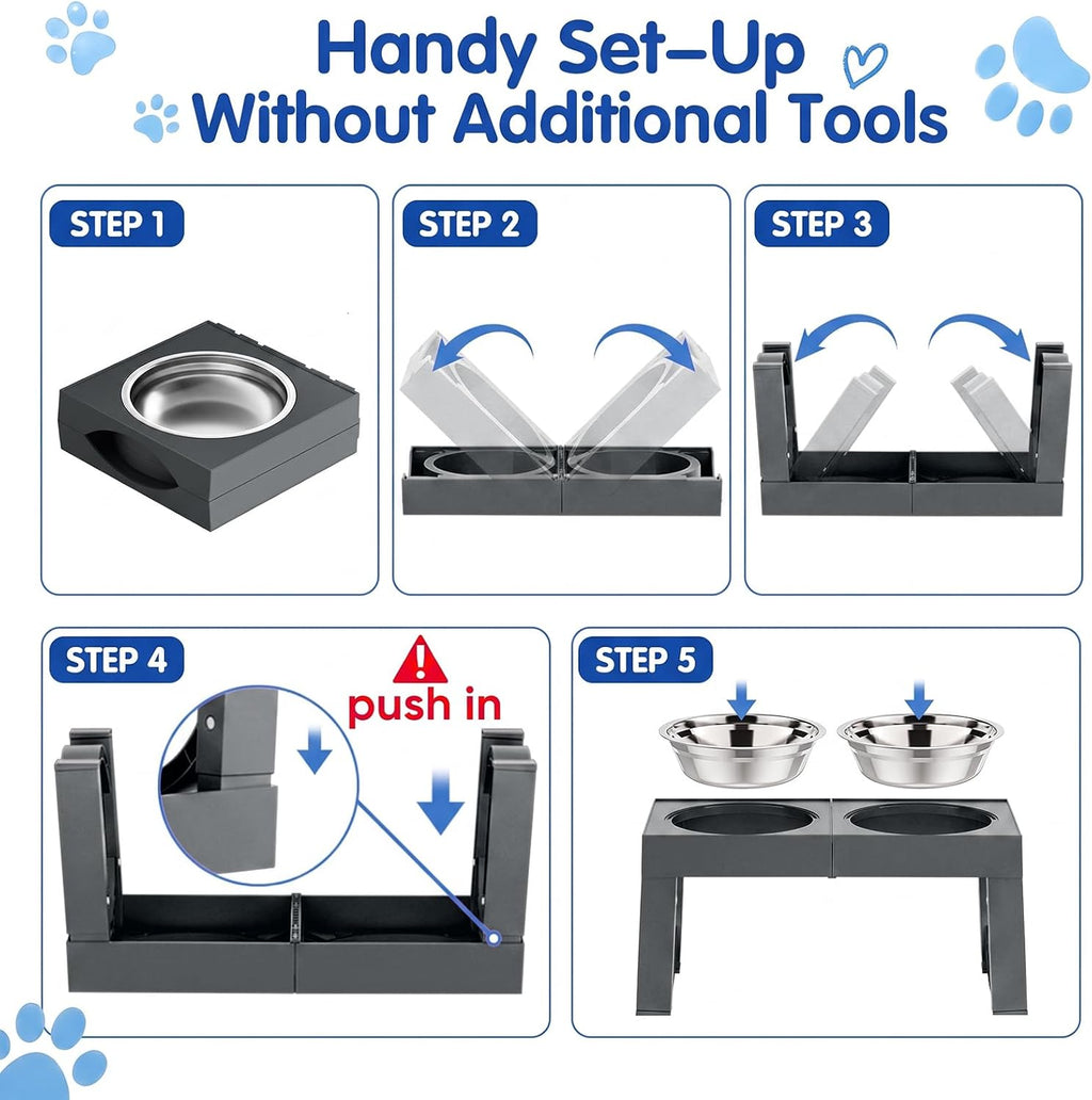 XIAZ Elevated Dog Bowls Large Breed Raised Dogs Bowl Stand Large/Medium Sized Dog Stainless Steel Food Water Bowl Stands 5 Heights Adjustable 9/11/12/14in Pet Feeder Dish Station