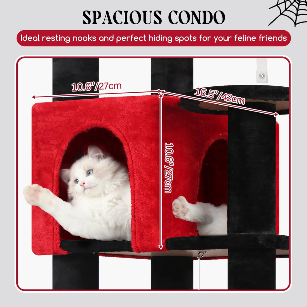 Globlazer 65in Gothic Sturdy Cat Tree for Indoor Large Cat, S65, Black Red