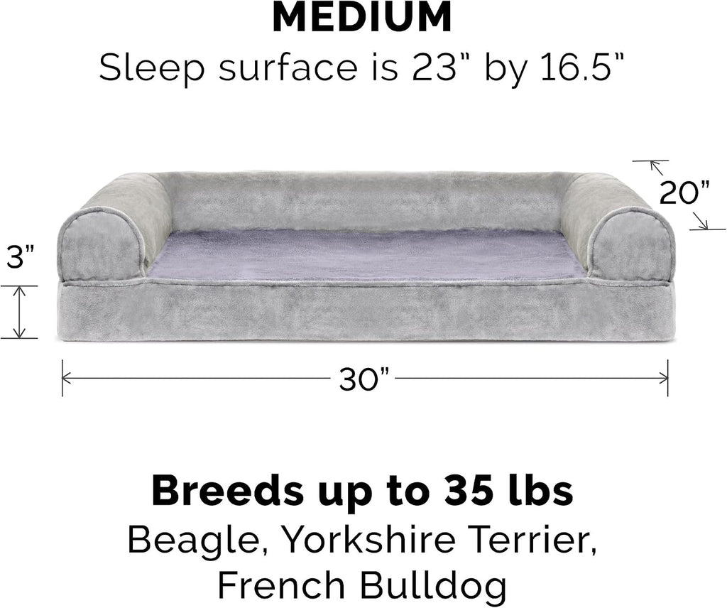 Furhaven Replacement Dog Bed Cover Faux Fur & Velvet Sofa-Style, Machine Washable - Smoke Gray, Medium
