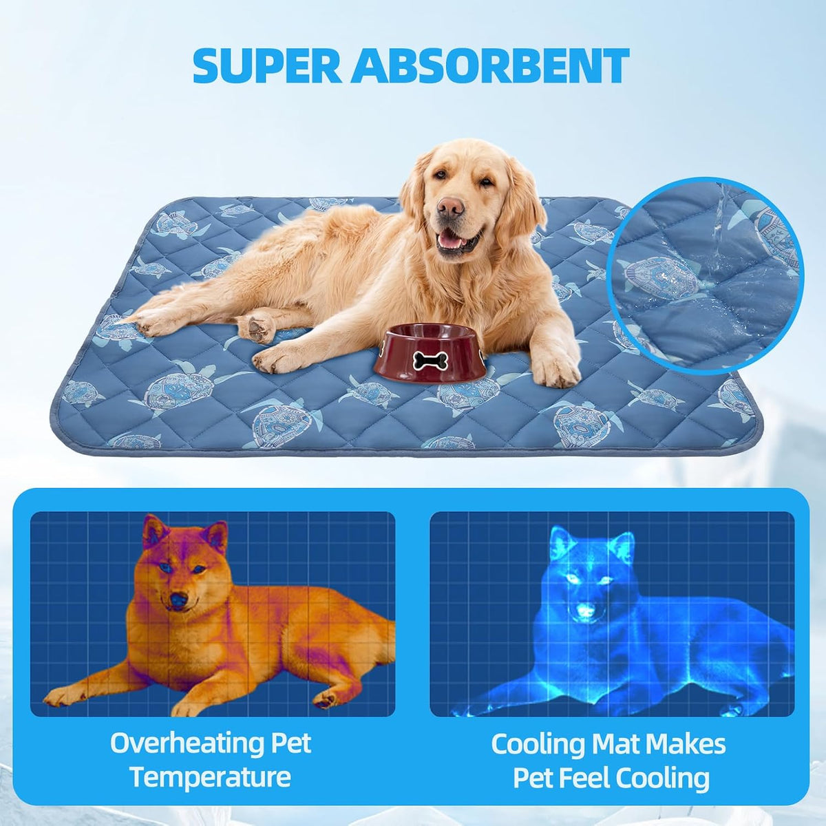 Homimp Dog Cooling Mat,19.5" x 27.5" Thicken Self-Cooling Mat for Dog&Cat,Internal Waterproof& Endothermic,Washable Pet Ice Cool Pad Blanket,Pet Sleeping Pad for Indoor Outdoor in Summer, Non-Toxic