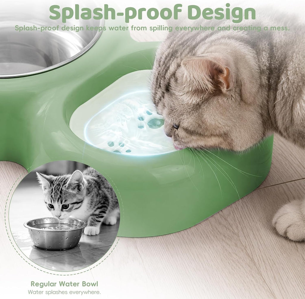 2-in-1 Dog Cat Bowl, Cat Food and Water Bowl Set, Green